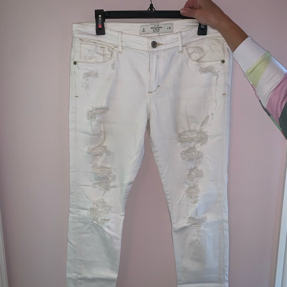Abercrombie and Fitch white distressed denim